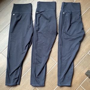 3 Pairs! Fabletics PowerHold 7/8 Length Black Leggings Size XL